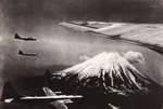 B-29 Superfortress bombers near Mount Fuji, Japan, circa Jul 1945