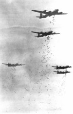 B-29 Superfortress bombers dropping bombs on Japan, circa Jul-Aug 1945
