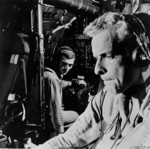 B-29 Superfortress bomber crew members inside their aircraft, 1945