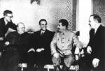 Winston Churchill, W. Averell Harriman, Joseph Stalin, and Vyacheslav Molotov at Fourth Moscow Conference, Russia, Oct 1944, photo 1 of 2