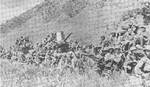 Russian troops moving across Manchurian mountains, Aug 1945