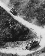American- and Chinese-manned M4 Sherman tanks on the Burma Road, circa 1945
