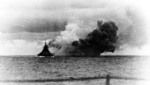 Bismarck firing on Hood and Prince of Wales, Battle of Denmark Strait, 24 May 1941, photo 1 of 8; photographed from Prinz Eugen