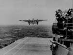 US B-25 taking off from USS Hornet for the Doolittle Raid, 18 Apr 1942