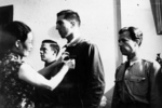 Song Meiling awarding Richard Joyce, Jack Ahren Sims (receiving award), and Royden Stork for Doolittle Raid success, Chongqing, China, 29 Jun 1942