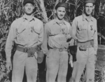 US Marine aviators Major John Smith, Major Robert Galer, and Captain Marion Carl having just received Navy Cross medals, Guadalcanal, Solomon Islands, 1942