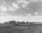 US Marine Corps Wildcat fighter taking off from Henderson Field, Guadalcanal, Solomon Islands, circa Sep 1942