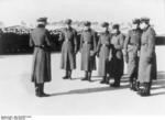 Officers in charge of Sachsenhausen concentration camp gathered during morning roll call, Oranienburg, Germany, 1936