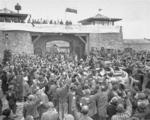 Former prisoners of Mauthausen-Gusen Concentration Camp welcoming the troops of 11th Armored Division of US Third Army, Austria, 6 May 1945