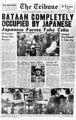 Front page of the Tribune newspaper of Manila, Philippines with headline of the fall of Bataan, 24 Apr 1942