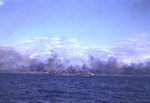 A Fletcher-class destroyer shelling Iwo Jima, 19 Feb 1945
