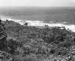 Scene along the rocky coast of northern Iwo Jima, 21 Apr 1945