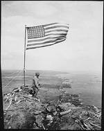 American flag atop Mount Suribachi, Iwo Jima, Japan, Feb 1945