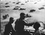 US officers watched the Iwo Jima landing operations, 19 Feb 1945; still taken from the film 