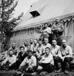 Group of interned Japanese-Canadians at a road camp on the Yellowhead Pass, British Columbia, Canada, Mar 1942