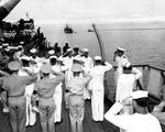 Admiral Bruce Fraser arriving aboard USS Missouri, Tokyo Bay, Japan, 2 Sep 1945