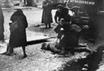 Nurses tending to a wounded man after a German bombardment on Leningrad, Russia, 10 Sep 1941