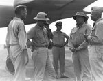 Admiral Raymond A. Spruance, Lieutenant General Holland M. Smith, Major General Henry L. Larsen, and Major General Roy S. Geiger, Orote Peninsula, Guam, Mariana Islands, 1 Aug 1944
