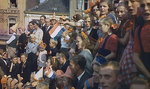 Children wearing orange ribbons and waving Dutch flags during celebrations in Eindhoven, the first major town in Holland to be liberated, 20 Sep 1944