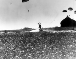 Paratrooper of US 101st Airborne Division tumbling after his landing, the Netherlands, 25 Sep 1944