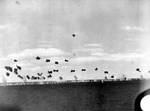 Yorktown laid a screen of anti-aircraft fire against Japanese torpedo bombers, afternoon of 4 Jun 1942