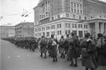 Soviet troops marching in Moscow, Russia, 1 Nov 1941