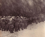 Japanese troops drilling in a snow storm, circa winter 1931-1932