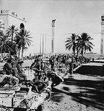 British Valentine II or IV infantry tanks lined up in Tripoli, Libya after they helped capturing the city, circa mid to late Jan 1943