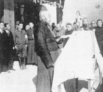 Tao Hsi-shan speaking at the inauguration ceremony of the Chinese collaborationist Nanjing Autonomous Commission, China, 1 Jan 1938