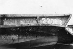Destroyed Japanese barge, Buna, Australian Papua, mid-1943