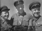 Soviet Brigade Commissar M. Nikishov, artillery officer N. Voronov, and corps commander Colonel General Georgy Zhukov, date unknown