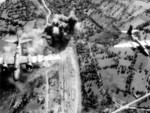 American A-20 Havoc bombers attacking railways behind German lines in Domfront, Orne, France, Jun 1944