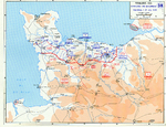 Map depicting the Allied attempt to expand the beachhead at Normandy, France, 1-24 Jul 1944