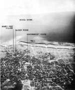 Town of Ie viewed from Iegusugu Pinnacle, with Red 3 and Red 4 beaches beyond, Ie Shima, Japan, 1945