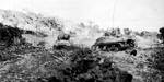 M4 Sherman tanks of US 769th Tank Battalion moving toward Hill 89 on Okinawa, Japan, mid-Jun 1945
