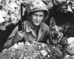 US Marine Private John Drugan and his war dog, Okinawa, Japan, May 1945