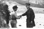 Major Harald-Otto Mors shaking hands with Georg von Berlepsch, Gran Sasso, Italy, 12 Sep 1943