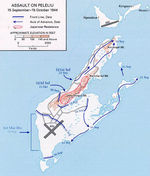 Map depicting the American assault on Peleliu, Palau Islands, 15 Sep-15 Oct 1944