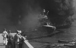 USS California settling in shallow waters, Pearl Harbor, Oahu, US Territory of Hawaii, 7 Dec 1941