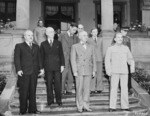 Vyacheslav Molotov, James Byrnes, Charles Bohlen, Harry Truman, William Leahy, and Joseph Stalin in Potsdam, Germany, 17 Jul 1945, photo 2 of 5