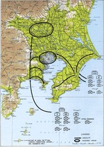 Map depicting the proposed invasion routes of Operation Coronet