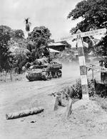 Stuart light tank of an Indian cavalry regiment advancing toward Rangoon, Burma, Apr 1945