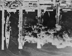 French ships Strasbourg, Colbert, Algérie, and Marseillaise burning in Toulon harbor, France, 28 Nov 1942; photo taken by a RAF aircraft