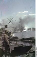 Wrecked Soviet destroyer at Sevastopol, Russia (now Ukraine), circa Jul 1942, photo 1 of 2