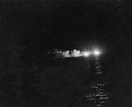 Cruiser USS St. Louis and New Zealand cruiser Leander firing during Battle of Kolombangara, 13 Jul 1943