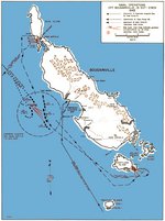 Map noting American naval operations off Bougainville, Solomon Islands, 31 Oct-2 Nov 1943