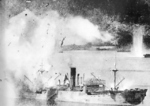 Japanese freighter exploding after being hit by a bomb, Rabaul, New Britain, Nov 1943