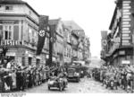 German troops in motorcycle and Einheits-Diesel trucks arriving in recently annexed territory of Sudetenland, Germany, 9 Oct 1938