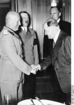 Mussolini, Hitler, Daladier, and interpretor Schmidt, Munich Conference, Germany, 29 Sep 1938