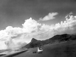 Japanese ships being bombed during attack on Truk, Caroline Islands, 17 Feb 1944; photo taken by an aircraft from USS Intrepid